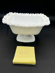 Vintage Milk Glass Laced Edge Footed Candy Dish