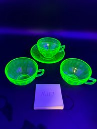 Lot Of 3 Federal Glass Uranium Glass Cup And Saucer Sets