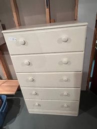 Vintage 5 Drawer Wood White Painted Dresser / Chest Of Drawers