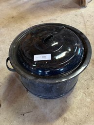 Large Vintage Enameled Pot With Lid