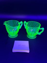 Vintage Uranium Glass Creamer & Sugar Set