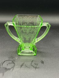 Beautiful Uranium Glass Patterned Sugar Dish