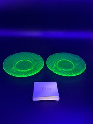 Lot Of 2 Vintage Uranium Glass 6 Inch Plates