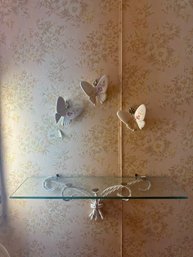 Lot Of Vintage Ceramic Butterfly Wall Art And Glass Shelf