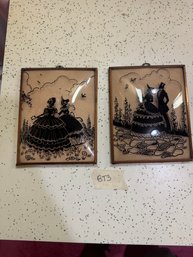 Pair Of Antique Silhouette Bubble Art