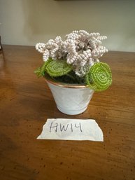 Antique Porcelain Small Planter / Pot With Beaded Flowers