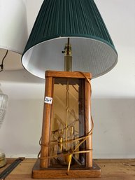 Amber Glass & Wood Base Table Lamp