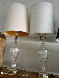 Gorgeous Pair Of Crystal Glass Base Table Lamps