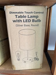 Dimmable Touch Control Table Lamp With LED Bulb & Silver Base- New In Box