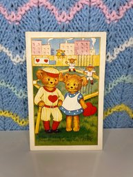 1930 Baseball Bears Valentine Postcard With 1c Stamp