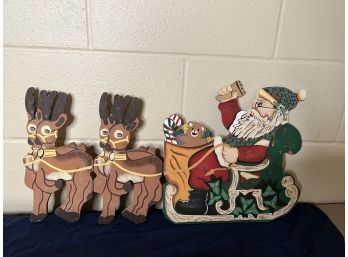 Hand Painted Santa And Reindeer Display