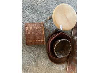 Country Charm Lot! Baskets & Rustic Wood Stool