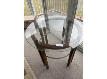 Glass Top & Wood Round Side Table