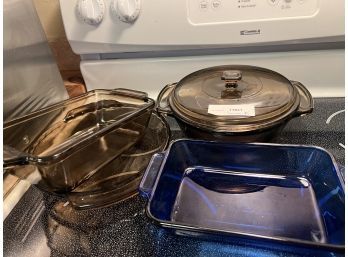Amber Lovinware & Blue Anchor Hocking Glass Baking Dish Lot