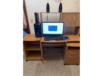 HP Pro 3500 Desktop With All Cords Monitor And Computer Desk