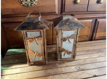 Pair Of Copper Lanterns With Dragonfly's