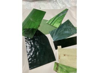 Lot Of Greens Stained Glass Pieces