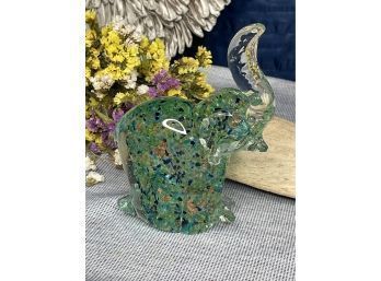 Green Art Glass Color Infused Elephant Figurine