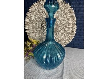 Vintage Blue Italian Glass Decanter With Stopper