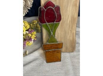 Small Stained Glass Flower Pot Wall Or Window Hanging