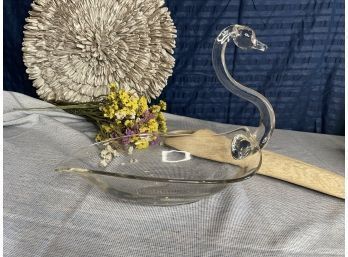 Clear Vintage Glass Swan Candy Dish