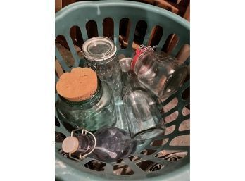 Glass Jar Lot In Basket