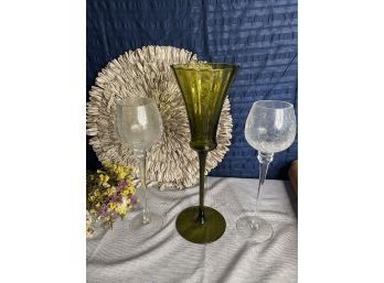 Set Of Three Glass Decorations / Candle Holders