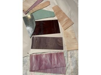 Lot Of Pink Greens And Purple Stained Glass - Medium Size Pieces