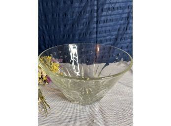 Vintage Etched Glass Large Bowl