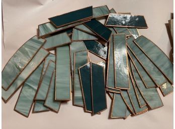 Lot Of Stained Glass Dark And Slag Teal Green Pre Cut With Foil