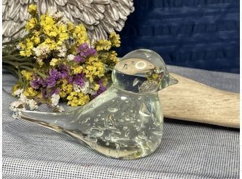 Art Glass Bird Figurine With Air Bubbles