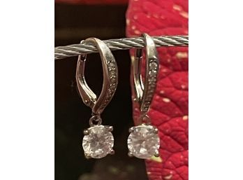 Sterling Silver 925 Hallmarked CZ Drop Pierced Earrings