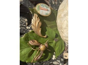 Jewelry Lot Of Three Vintage Brooches / Pins