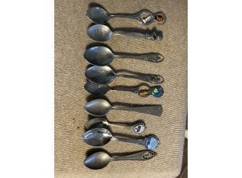 Lot Of Nine Vintage Souvenir Spoons