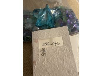 Mixed Decor Lot - Two Bells / Blue Glass / Thank You Cards