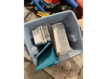 Lot Of Storage Bins In Basket