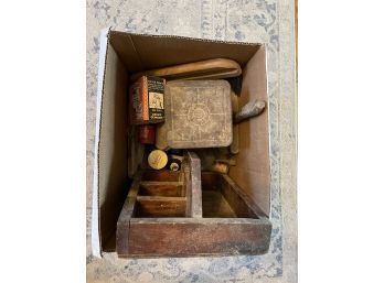 Box Lot - Rusty Scale And Antique Tool Caddy