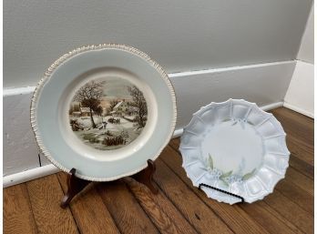 Plate Lot - White Scene Light Blue Flowers