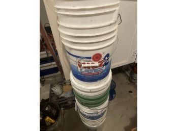 Lot Of Eight Five Gallon Buckets With Some Lids