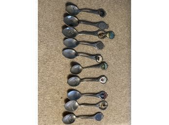 Lot Of Ten Vintage Souvenir Spoons