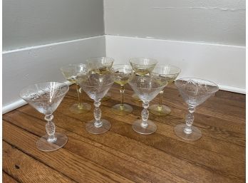 Lot Of Nine Martini Glasses Yellow Clear