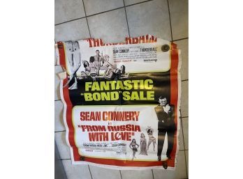 HUGE Sean Connery JAMES BOND From Russia With Love & Thunderball Vintage 1968 Movie Theater Poster