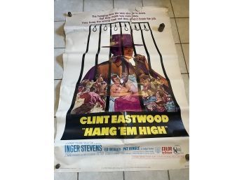 HUGE Vintage Clint Eastwood Hang Em High Movie Theater Poster