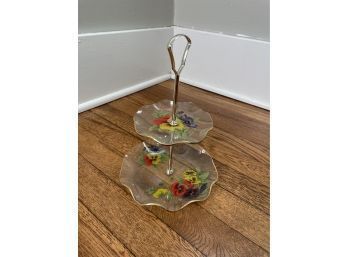 Two Tiered Glass Brass Plate Serving Dish