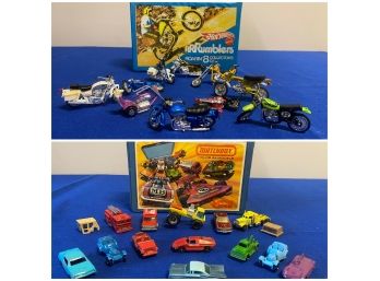 Hot Wheels Rrrumblers & Matchbox Carry Cases With Motorcycles And Cars