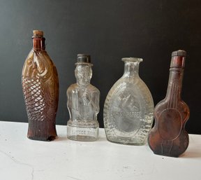 Four Early Bottles - Note Fish Bottle Damaged At Base