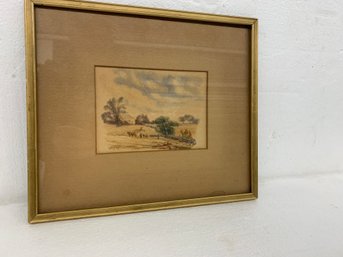 Small Framed Farm Scene Watercolor -