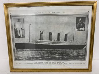 Framed Photo Of Titanic Newspaper Clipping - 17.5x21