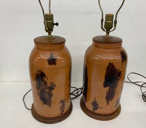 Pair Of Large Red Ware Lamps