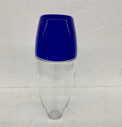 18 Inch Blue And Clear Glass Vase